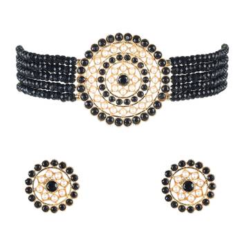 Gold Plated Latest Choker Design Traditional Stylish Fancy Pearl Necklace Jewellery Set for Women 2