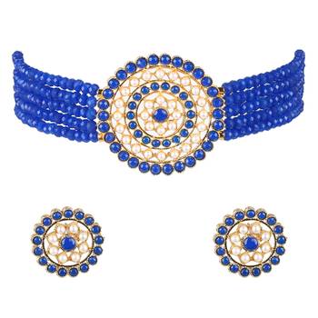 Gold Plated Latest Choker Design Traditional Stylish Fancy Pearl Necklace Jewellery Set for Women 2