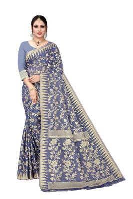 Blue woven cotton saree with blouse 1