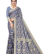 Blue woven cotton saree with blouse