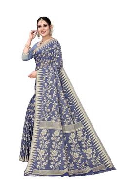 Blue woven cotton saree with blouse 2
