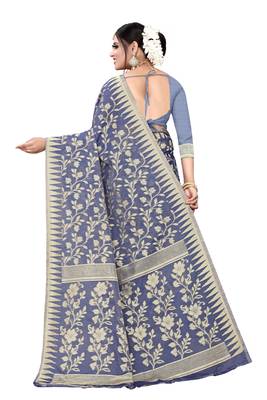 Blue woven cotton saree with blouse 3