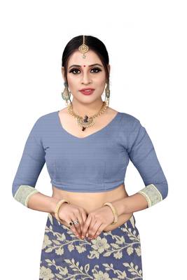 Blue woven cotton saree with blouse 4