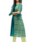 Green printed viscose long-kurtis