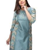 Green embroidered viscose long-kurtis