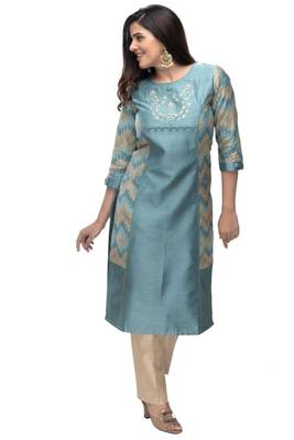 Green embroidered viscose long-kurtis 2
