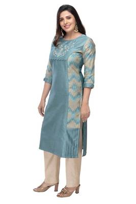 Green embroidered viscose long-kurtis 3