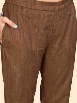 Print & Embroidered Straight Cotton Brown Stitched Kurta Pant With Dupatta 9