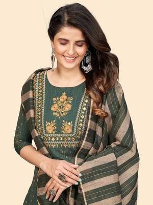 Print & Embroidered Straight Cotton Sea Green Stitched Kurta Pant With Dupatta 7