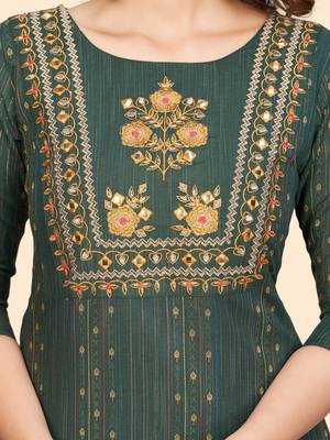 Print & Embroidered Straight Cotton Sea Green Stitched Kurta Pant With Dupatta 8