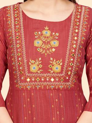 Print & Embroidered Straight Cotton Coral Stitched Kurta Pant With Dupatta 8