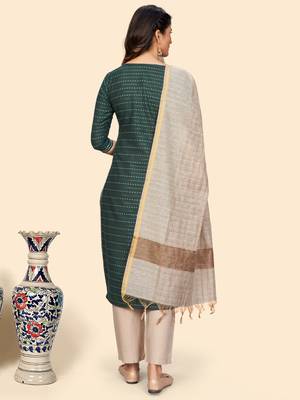 Embroidered & Mirror Straight Cotton Teal Green Stitched Kurta Pant With Dupatta 4