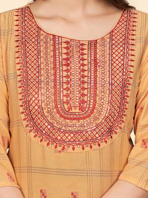 Embroidered & Sequience Straight Cotton Yellow Stitched Kurta Pant With Dupatta 8