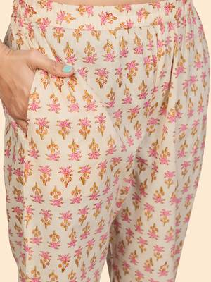 Printed & Sequience Straight Cotton Yellow Stitched Kurta Pant With Dupatta 9