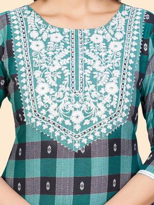 Embroidered & Mirror Straight Cotton Aqua Stitched Kurta Pant With Dupatta 8