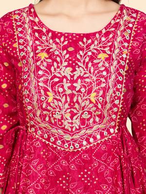Printed & Embroidered Anarkali Rayon Pink Stitched Kurta 8