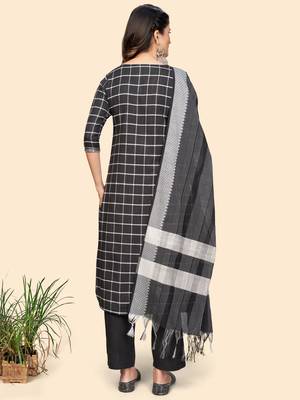 Printed & Embroidered Straight Cotton Black Stitched Kurta Pant With Dupatta 4