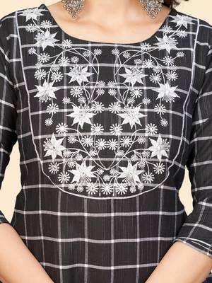 Printed & Embroidered Straight Cotton Black Stitched Kurta Pant With Dupatta 8