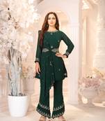 Green Faux Georgette Stitched Top With Stitched Bottom Full Sleeve Embroidered Straight Kurta