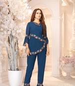 Rama Faux Georgette Stitched Top With Stitched Bottom 3/4 Sleeve Embroidered Straight Top