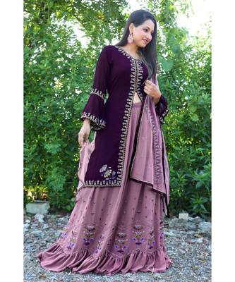 Women's Purple Faux Georgette Stitched Lehenga 1