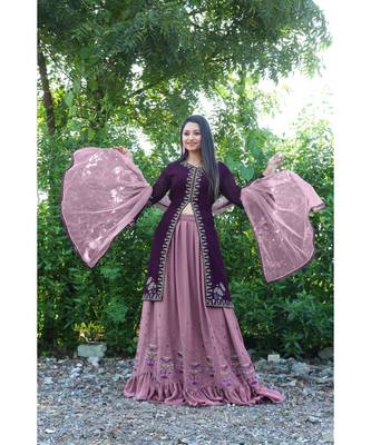 Women's Purple Faux Georgette Stitched Lehenga 2