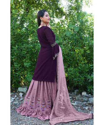 Women's Purple Faux Georgette Stitched Lehenga 3