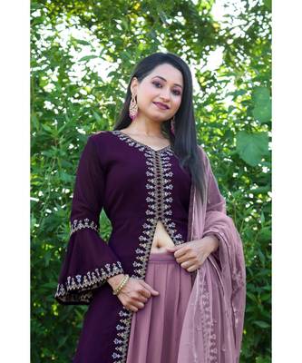 Women's Purple Faux Georgette Stitched Lehenga 4