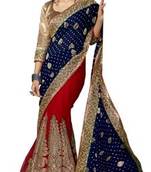 Red and  Navy Blue embroidered viscose saree with blouse with blouse