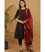 Kaanchie Nanggia Black Embroidered Cotton Kurta Pant Dupatta Set