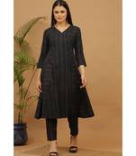 Kaanchie Nanggia Black Stripped Cotton Kurta Pant Set