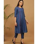 Kaanchie Nanggia Blue Embroidered Cotton Kurta Pant Set
