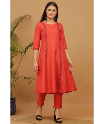 Kaanchie Nanggia Red Embroidered Cotton Kurta Pant Dupatta Set 5