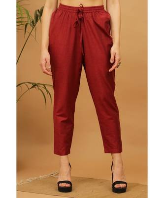 Kaanchie Nanggia Maroon Solid Cotton Pants 1