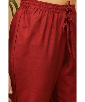 Kaanchie Nanggia Maroon Solid Cotton Pants 2