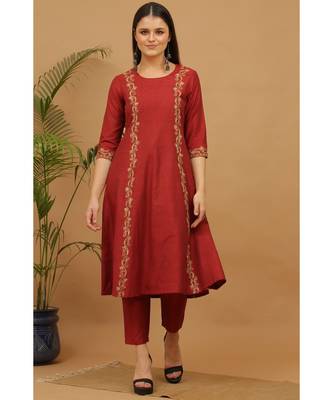 Kaanchie Nanggia Maroon Solid Cotton Pants 3