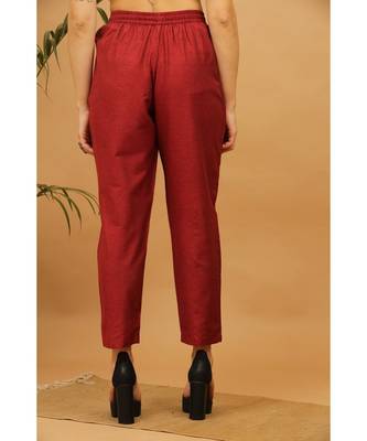 Kaanchie Nanggia Maroon Solid Cotton Pants 4