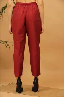 Kaanchie Nanggia Maroon Embroidered Cotton Kurta Pant Dupatta Set