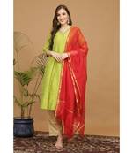 Kaanchie Nanggia Green Embroidered Silk Kurta Pant Dupatta Set