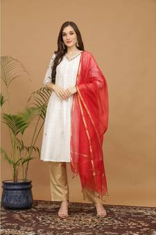 Kaanchie Nanggia White Embroidered Silk Kurta Pant Dupatta Set