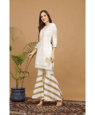 Kaanchie Nanggia White Embroidered Silk Kurta Pant Set 1
