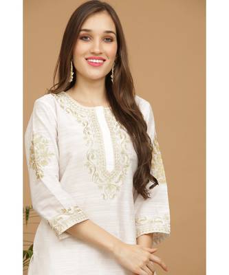 Kaanchie Nanggia White Embroidered Silk Kurta Pant Set 5