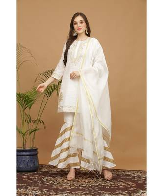 Kaanchie Nanggia White Embroidered Silk Kurta Pant Dupatta Set 1
