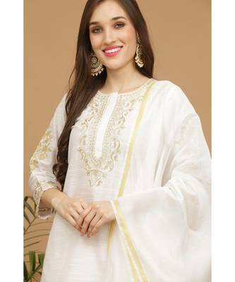 Kaanchie Nanggia White Embroidered Silk Kurta Pant Dupatta Set 2