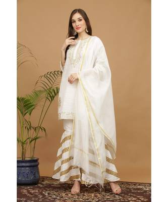 Kaanchie Nanggia White Embroidered Silk Kurta Pant Dupatta Set 3