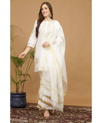 Kaanchie Nanggia White Embroidered Silk Kurta Pant Dupatta Set 4