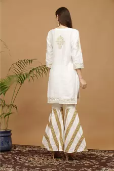 Kaanchie Nanggia White Embroidered Silk Kurta Pant Dupatta Set