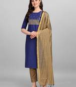  Blue Embroidered Kurta Pant With chanderi dupatta