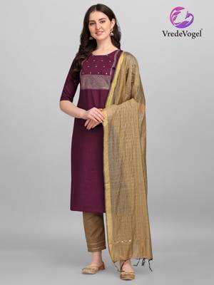 VredeVogel Purple Embroidered Kurta Pant With chanderi dupatta 1