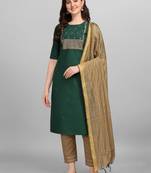 VredeVogel Green Embroidered Kurta Pant With chanderi dupatta